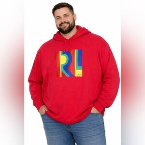 polo ralph lauren men’s Long Sleeve Hooded Shirt Size 2XB Coral Red Logo